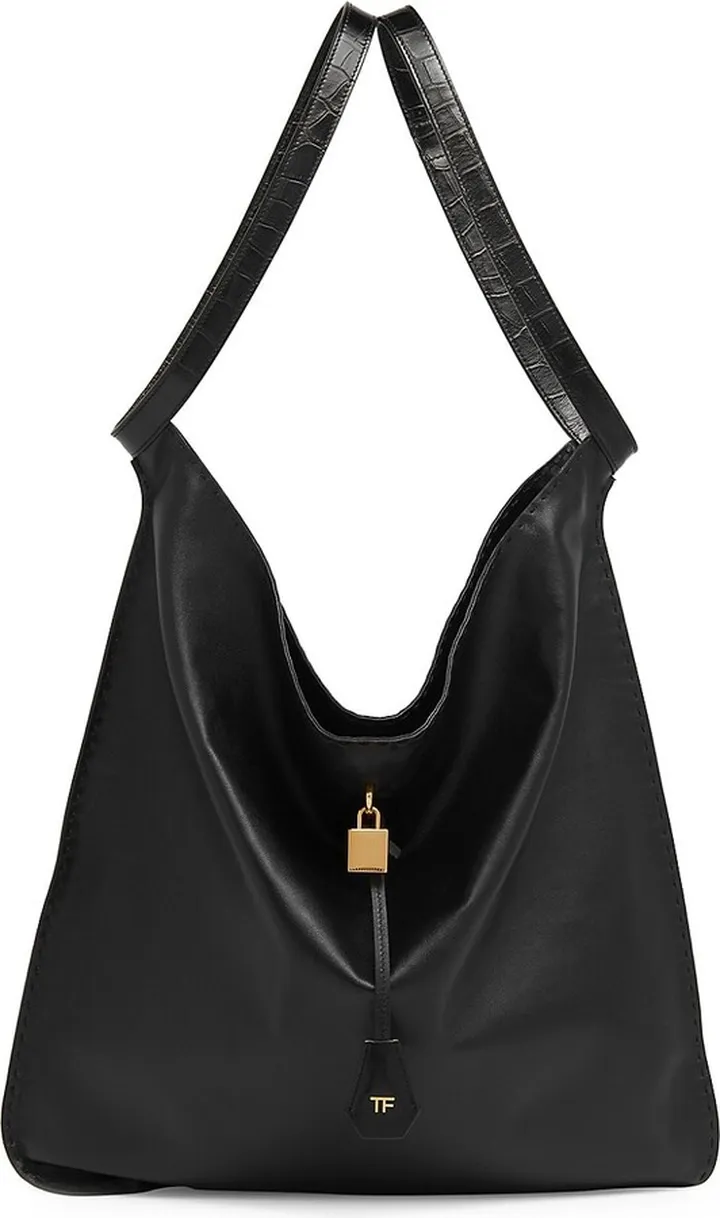 Croc-Embossed Leather Handle Tote