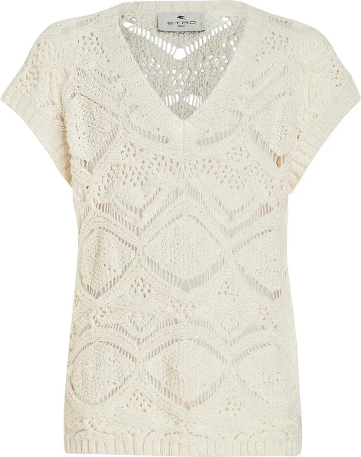 floral knit V-neck vest