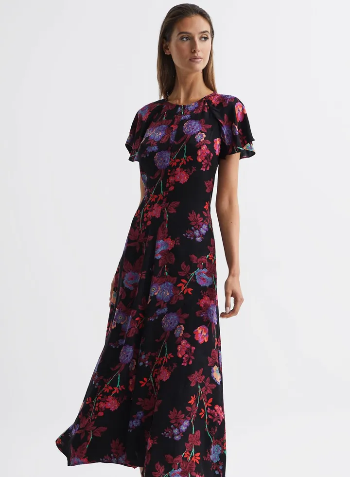 Printed Cape Sleeve Dress