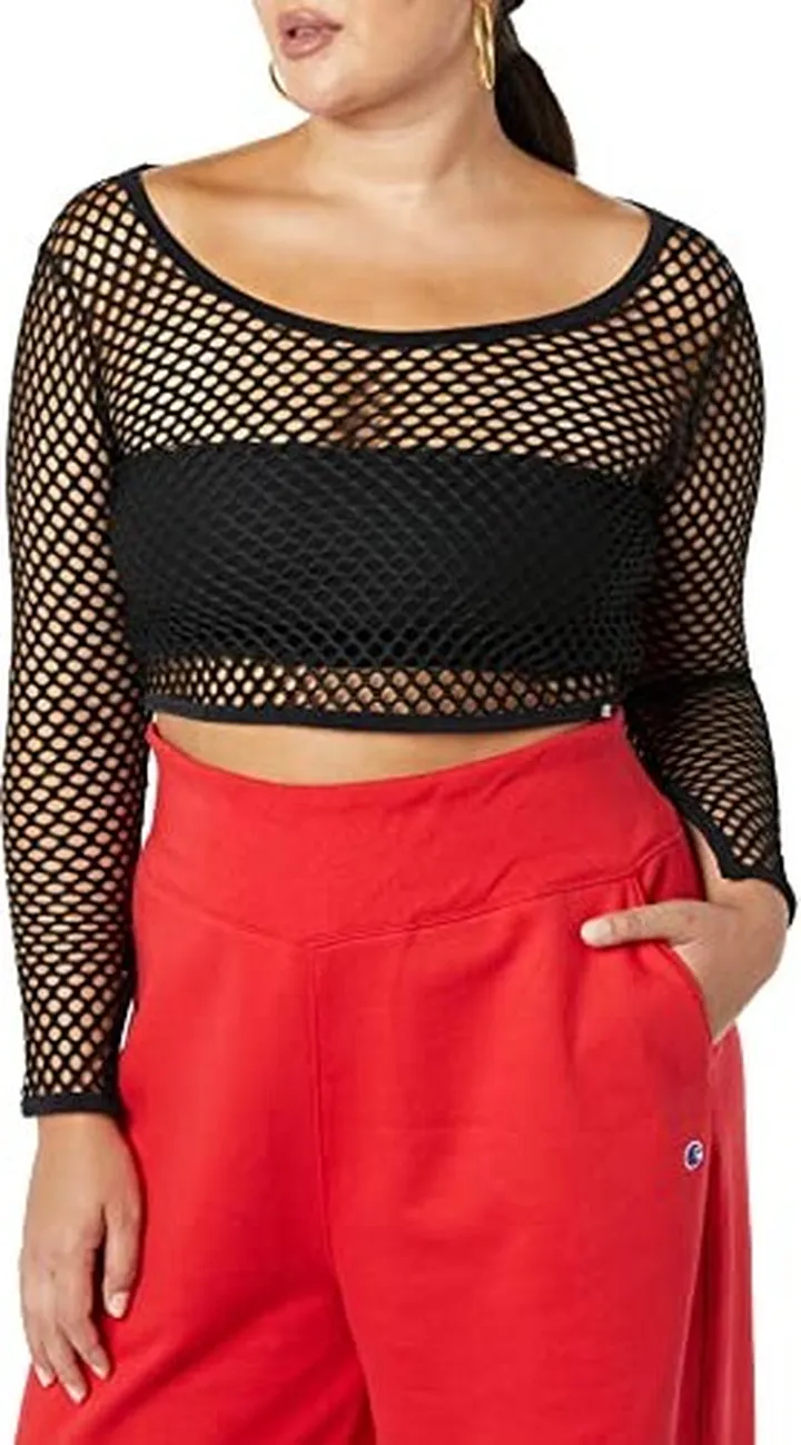 Champion Women's Making the Cut Season 3 Episode 2 Champion Collab Winning Look Long Sleeve Mesh Crop Top Shirt