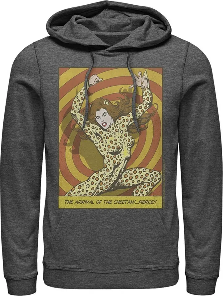 Men's Justice League Cheetah Comic Panel Pull Over Hoodie - Charcoal Heather - 3X Large