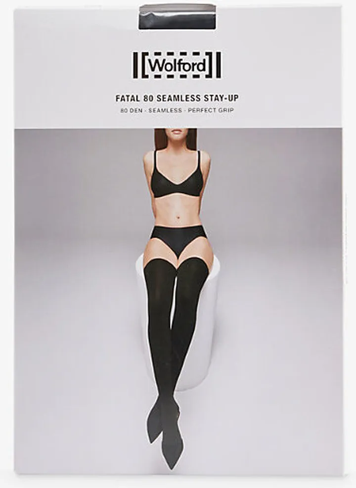 Womens Black Fatal 80 Seamless Stay-up Stretch-jersey Stockings