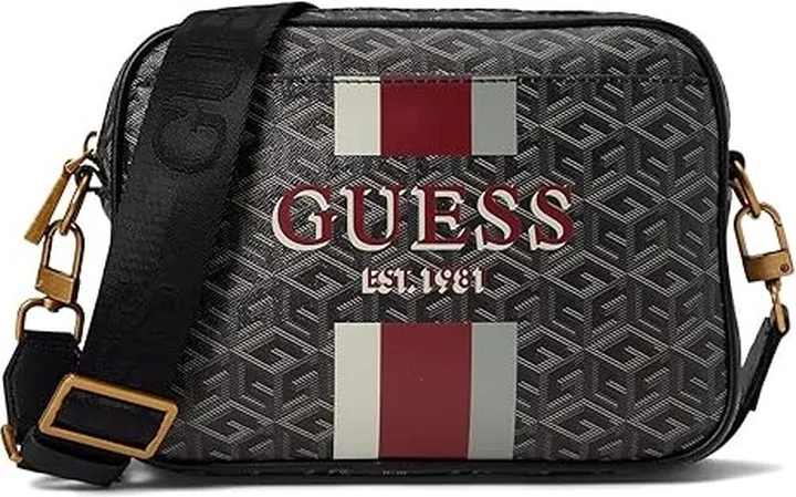 GUESS Vikky Camera Bag (Charcoal Logo) Handbags