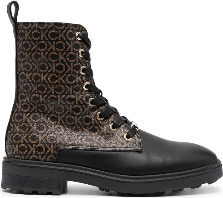 Lace-Up Monogram Biker Boots
