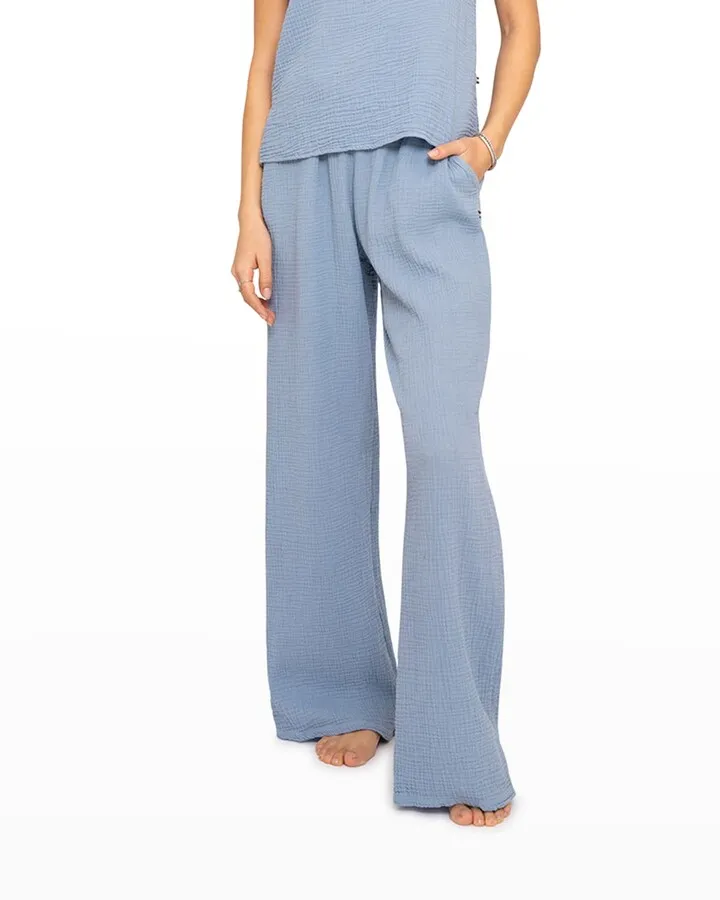 Textured Crepe Wide-Leg Pants