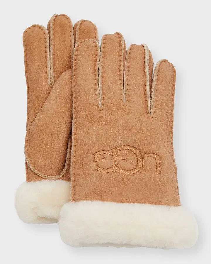 Embroidered Logo Sheepskin Gloves