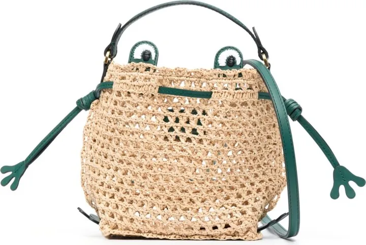 Frog raffia crossbody bag