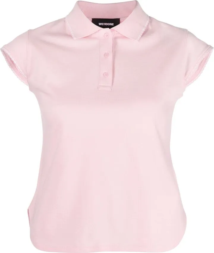 Lace-Trim Piqué Polo Top