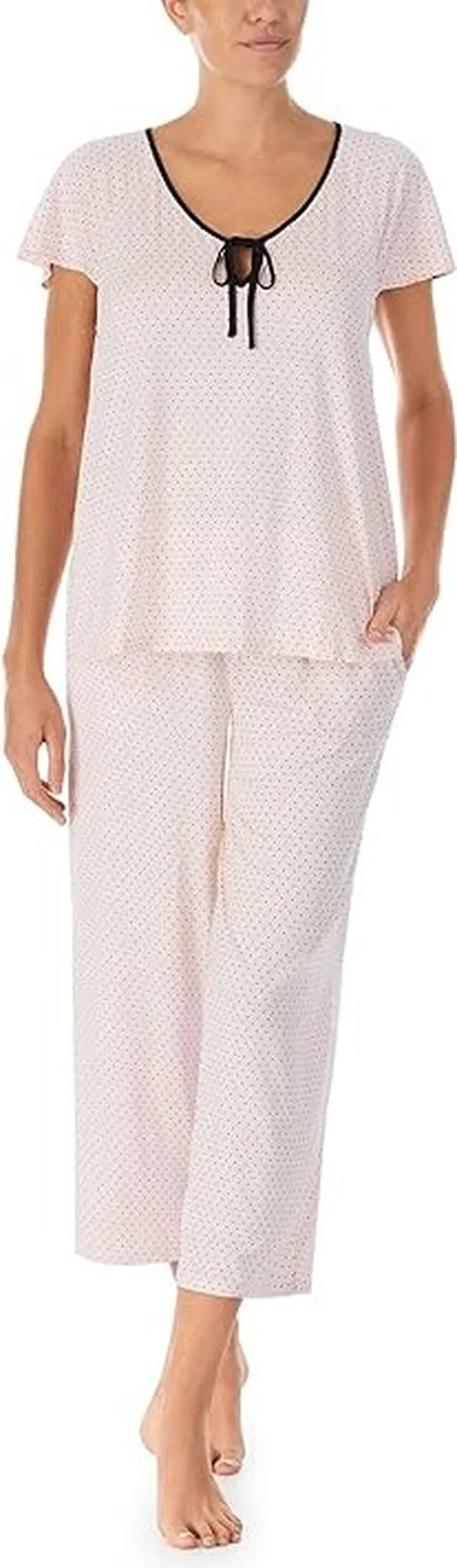 Kate Spade New York Short Sleeve Cropped PJ Set (Pink Pindot) Women's Pajama Sets