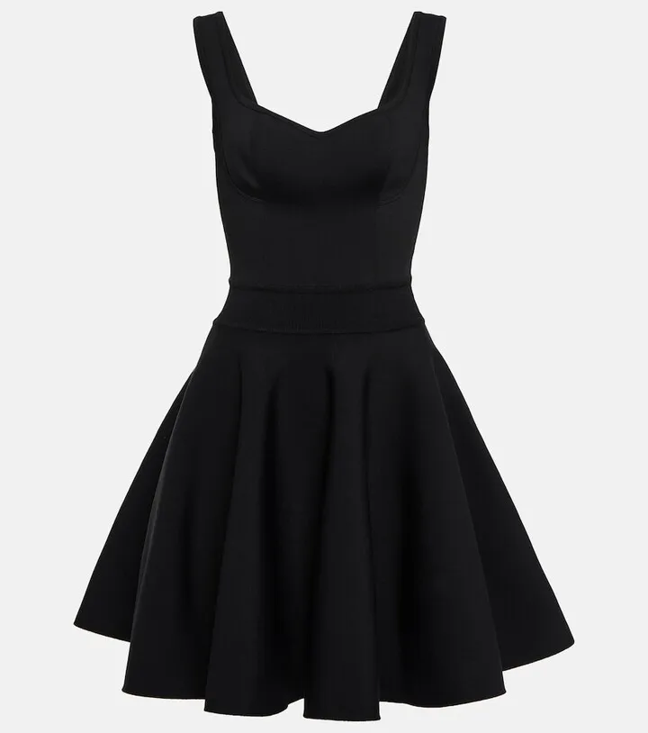 Sweetheart-neck wool-blend minidress