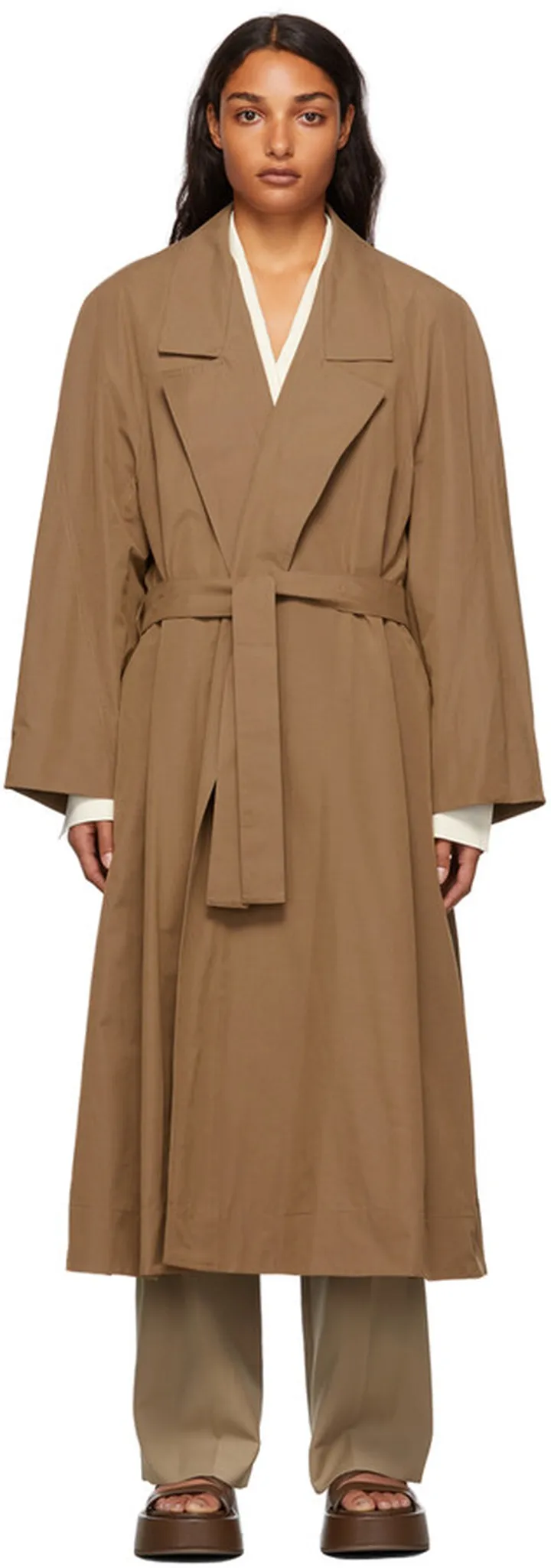 LOW CLASSIC Brown Low Collar Trench Coat