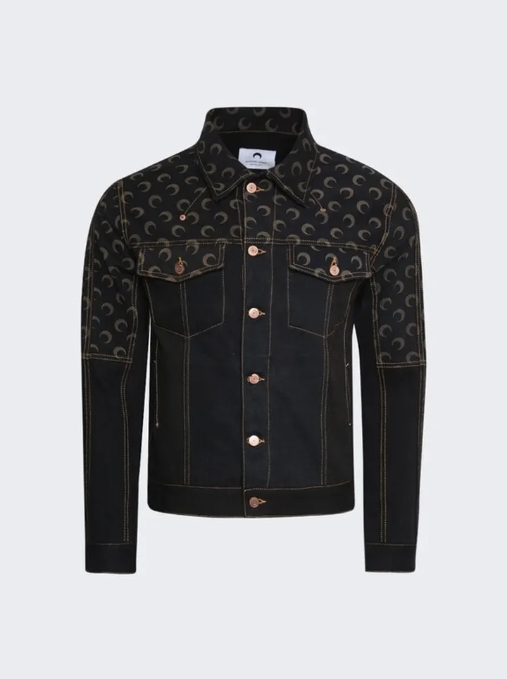 All Over Moon Print Denim Jacket Black