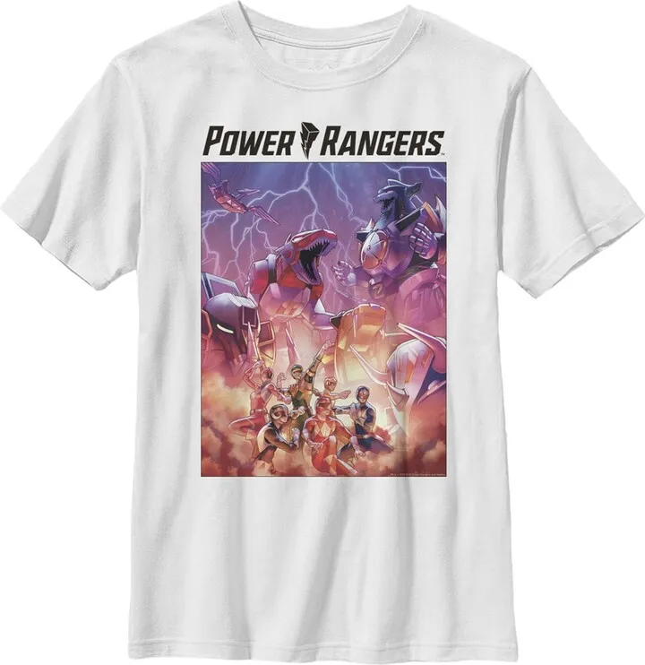 Boy's Power Rangers Lightning Storm Battle T-Shirt - White - Large