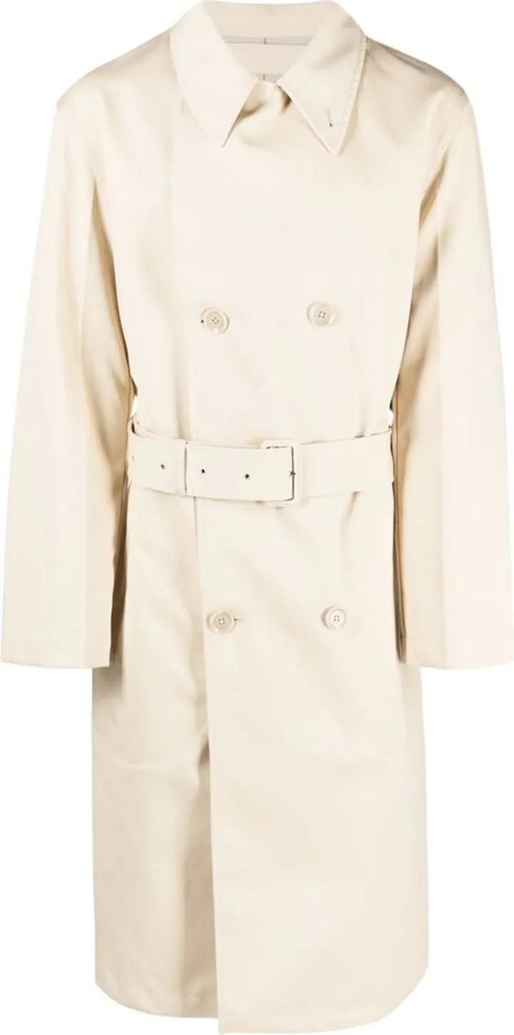 Neutral Military Double-Breasted Trench Coat