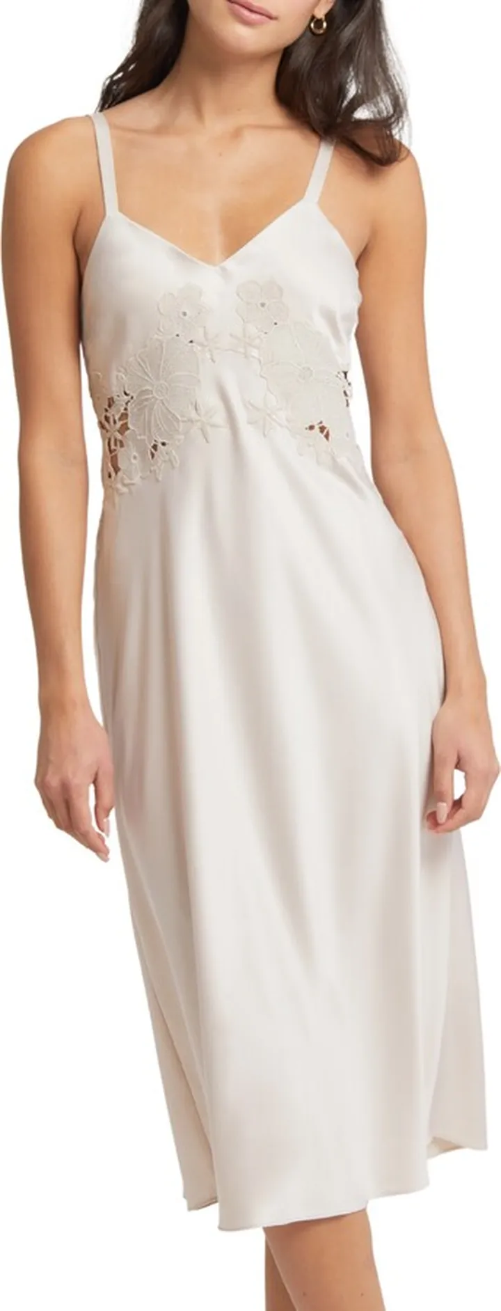 Maya Floral Embroidered Bias Cut Charmeuse Nightgown