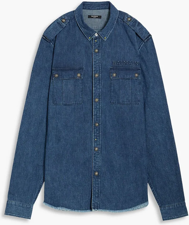 Frayed embossed denim shirt