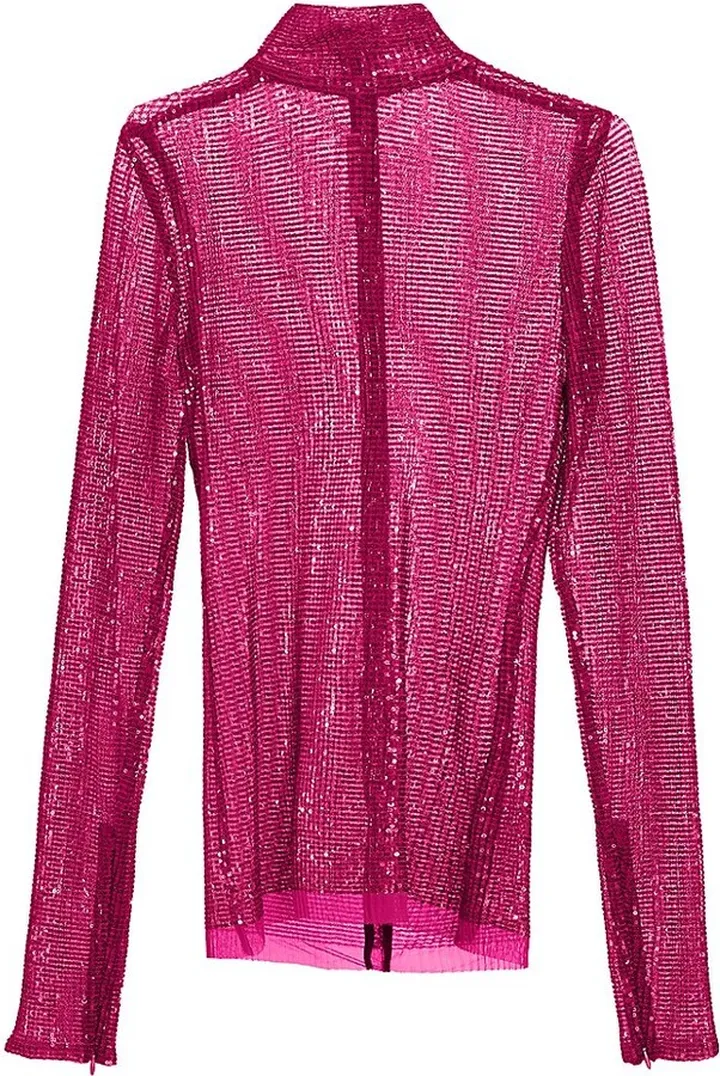 Sequined Mesh Turtleneck Top