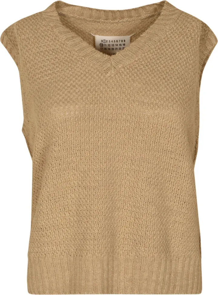 Sleeveless V-neck Woven Sweater