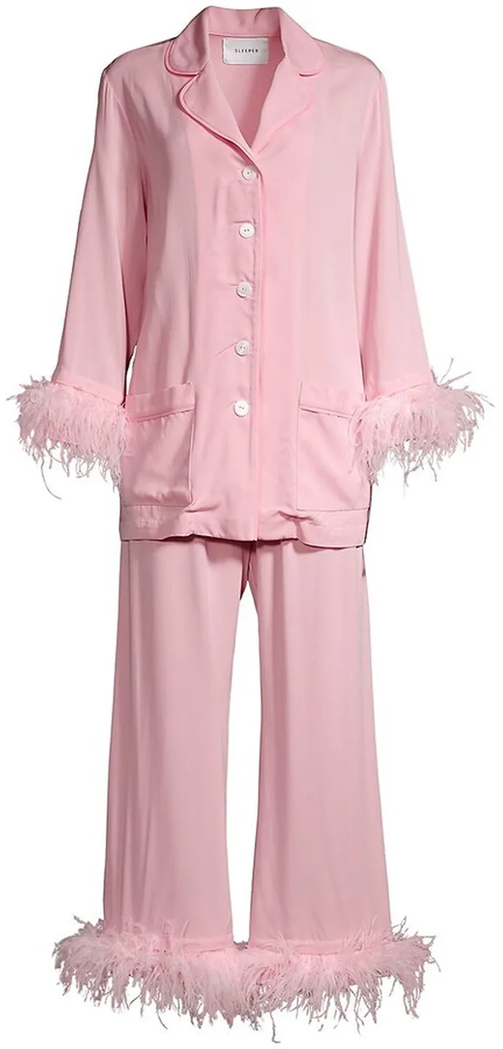 Party Faux Feather 2-Piece Pajama Set