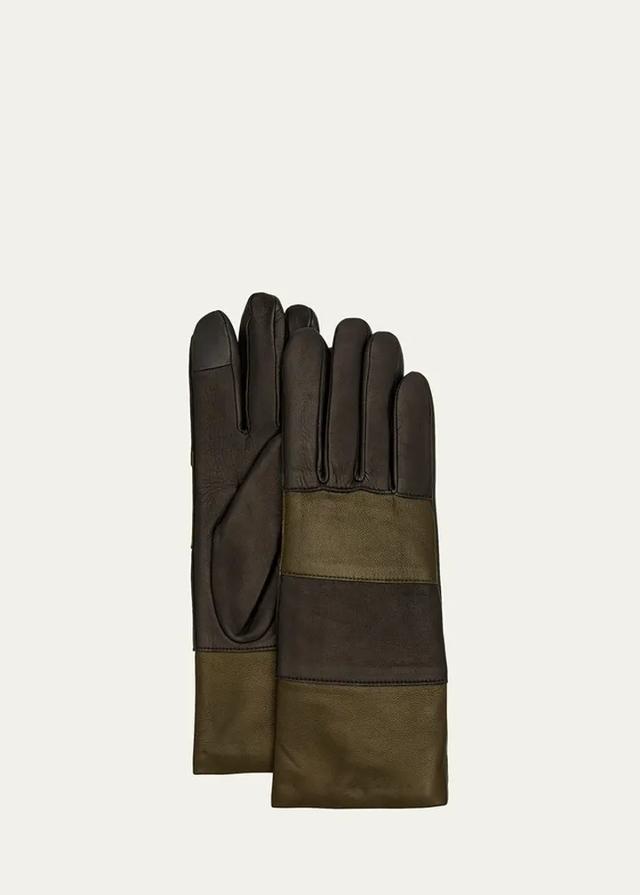 Bicolor Stripe Leather Gloves