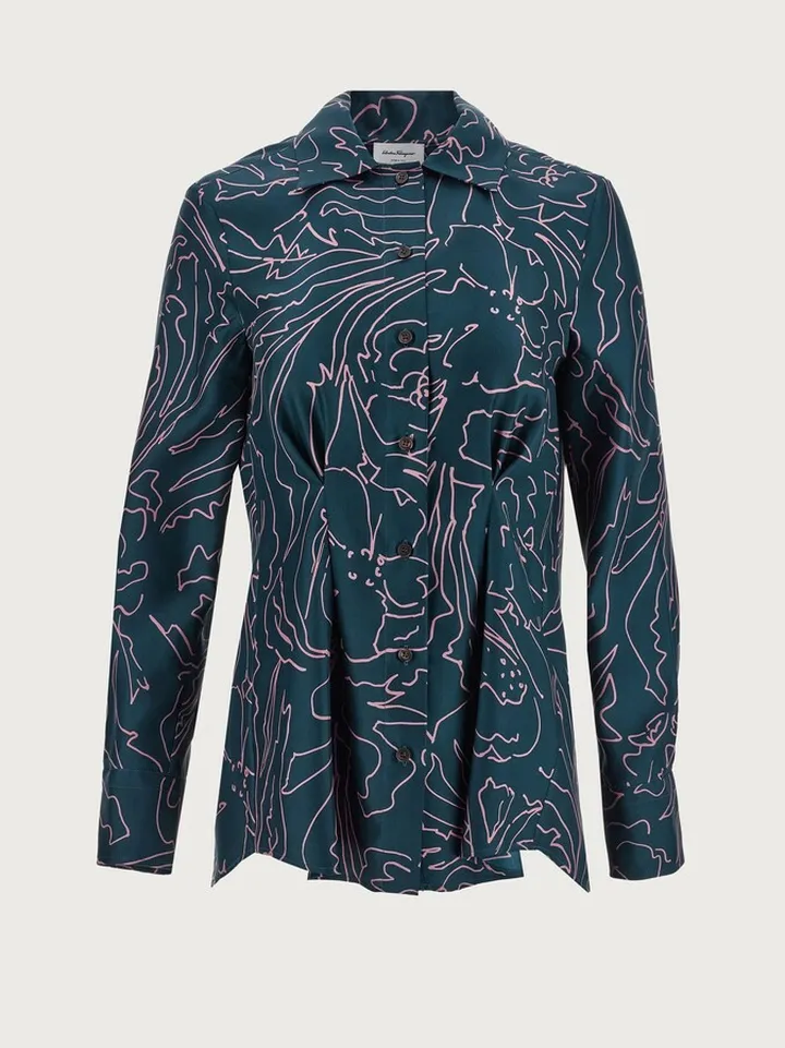 Ferragamo Women Printed silk shirt Blue