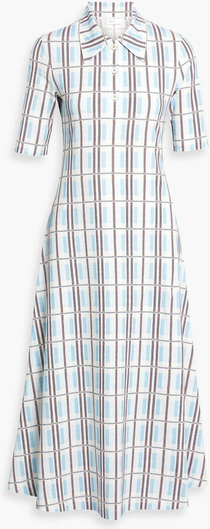 Checked stretch-cotton midi dress