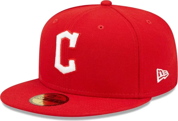Men's New Era Red Cleveland Guardians Logo White 59FIFTY Fitted Hat