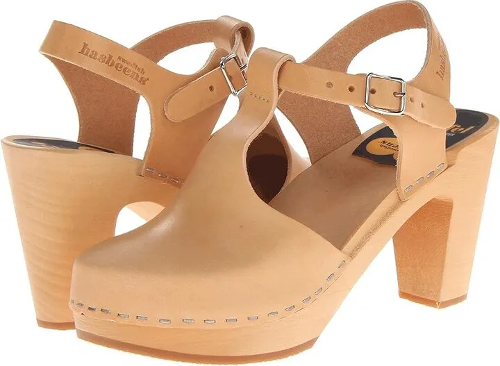 Swedish Hasbeens T-Strap Sky High (Nature) Women's Clog Shoes
