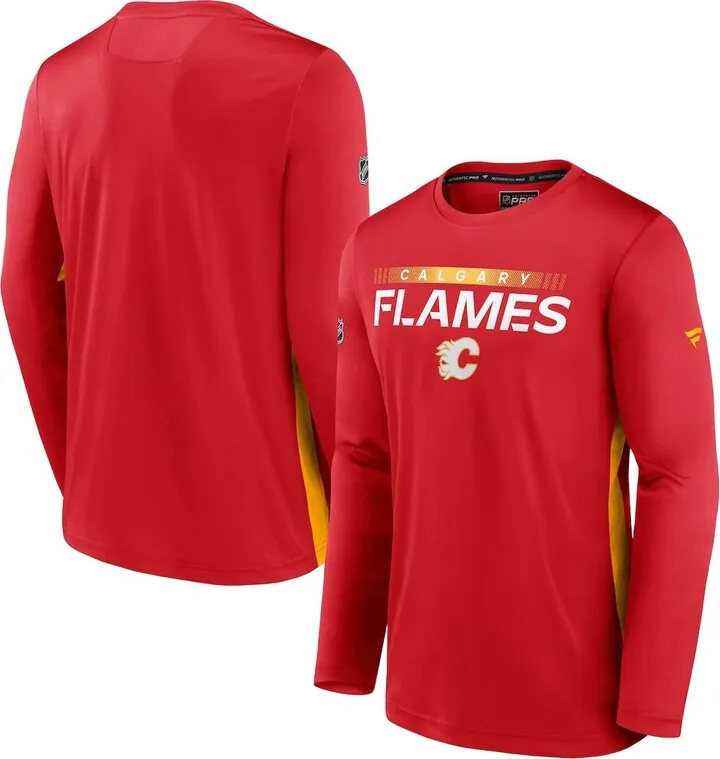 Men's Fanatics Branded Red Calgary Flames Authentic Pro Rink Performance Long Sleeve T-shirt