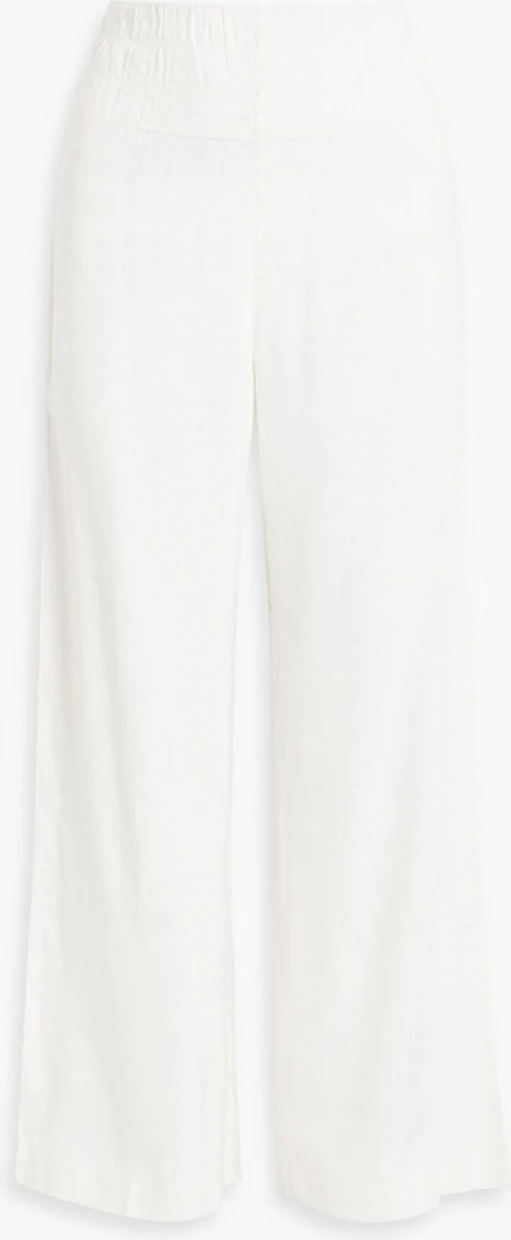 Shirred linen-blend wide-leg pants