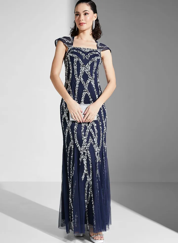 Embellished Mesh Tiered Dress