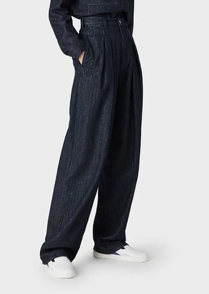 J95 High-waisted jeans in glitter rinsed pinstriped denim