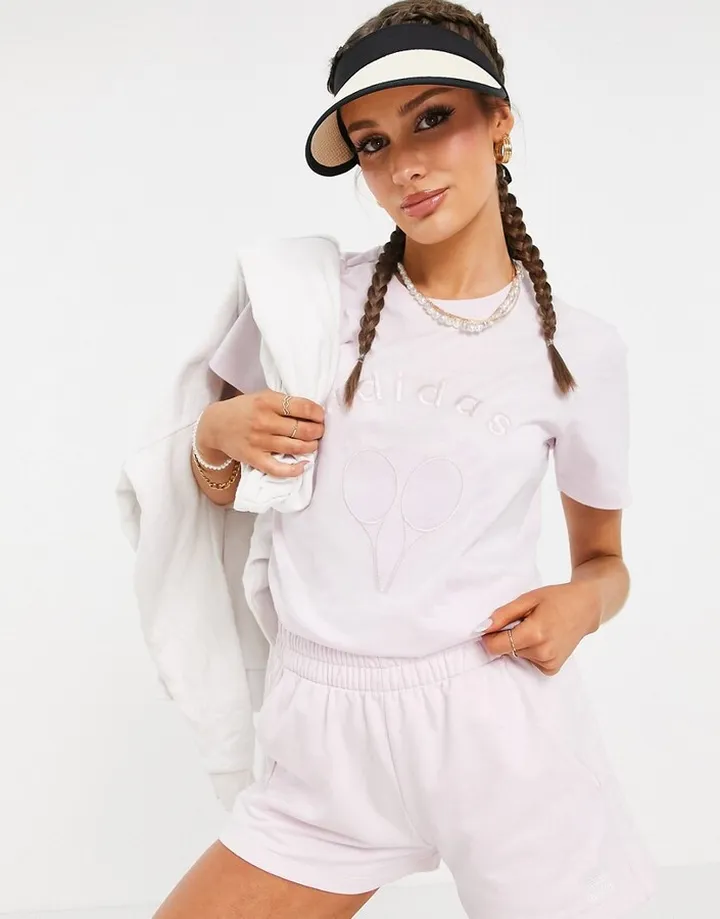adidas Originals Tennis Luxe logo T-shirt in pearl pink