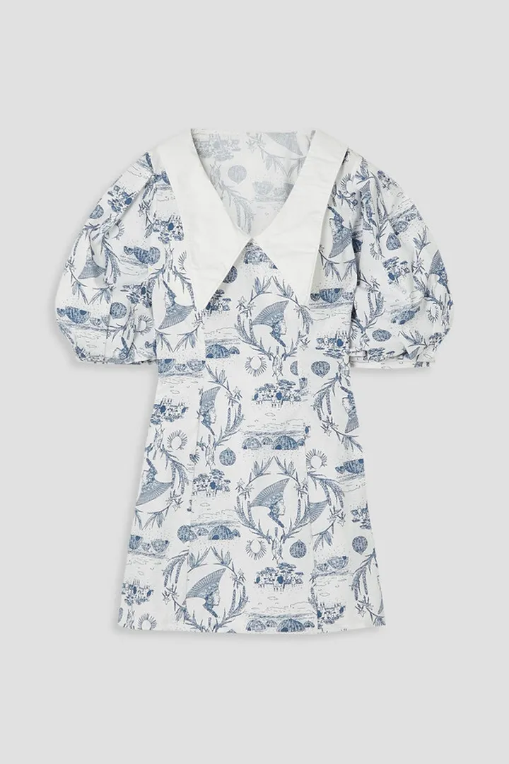 Printed cotton-poplin mini dress