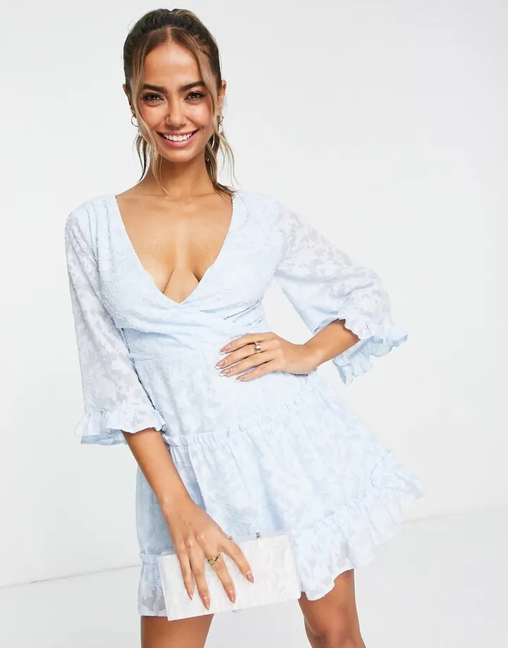 Miss Selfridge textured lace back mini dress in blue