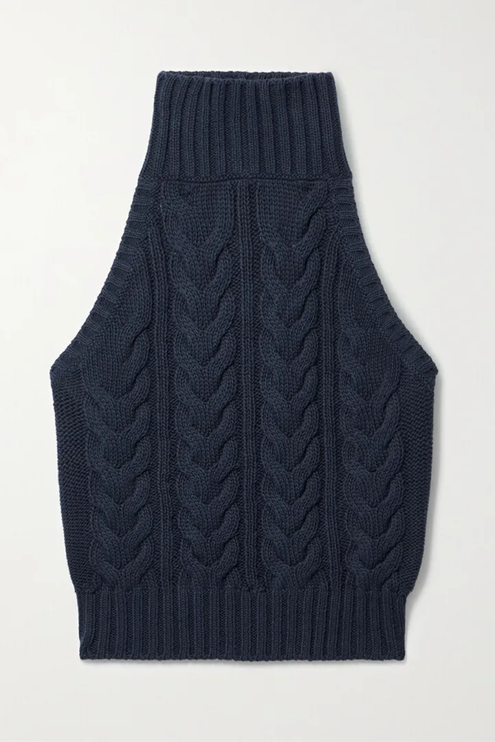 Max Mara - Stallo Cropped Cable-knit Cotton Halterneck Top - Blue