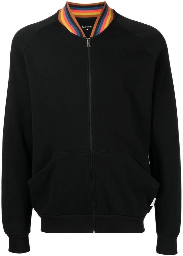 Stripe-Collar Zip-Up Jacket