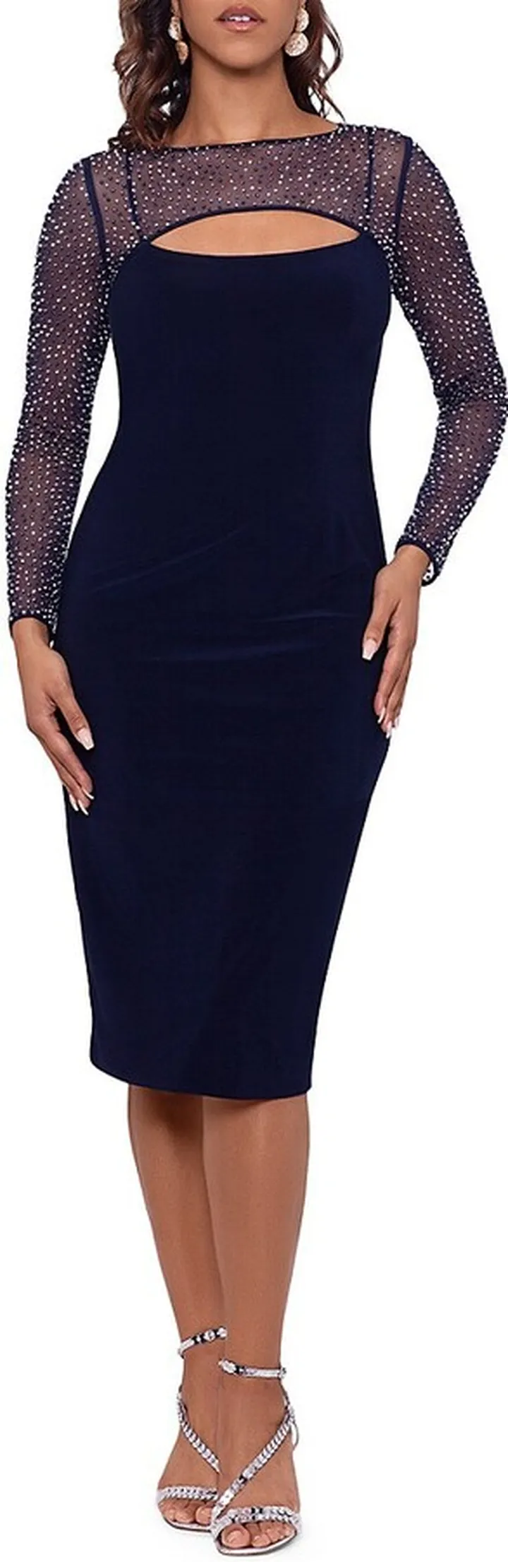 Beaded Mesh Sheath Dress