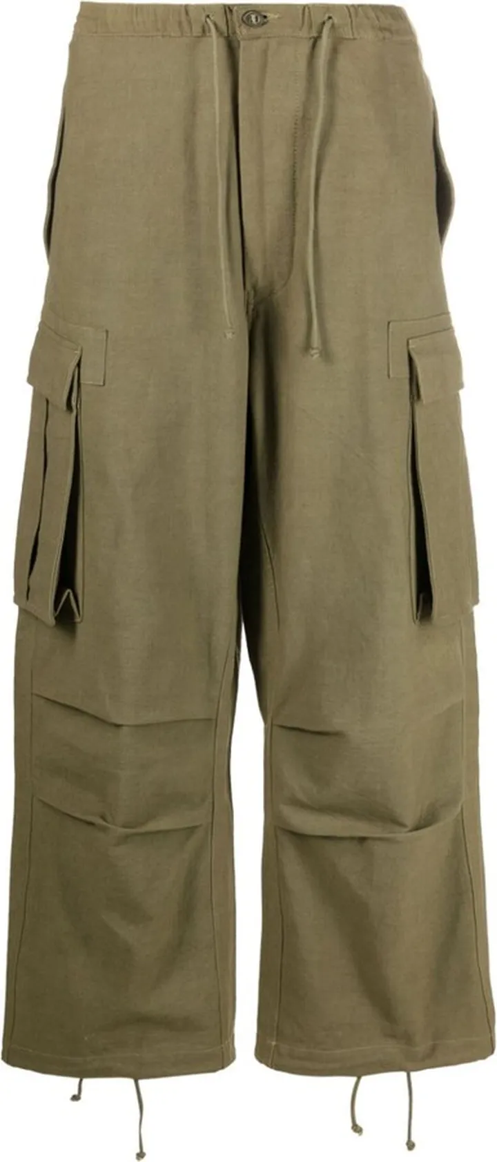 Green Wide-Leg Cotton Cargo Trousers