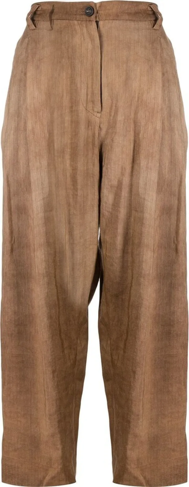 Grid Pleat-Detail Cropped Trousers