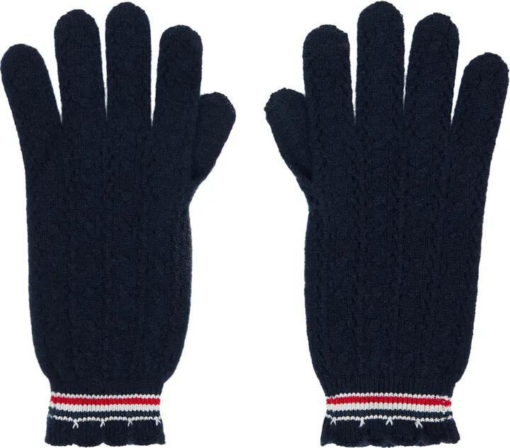 Thom Browne Navy Touchscreen Gloves
