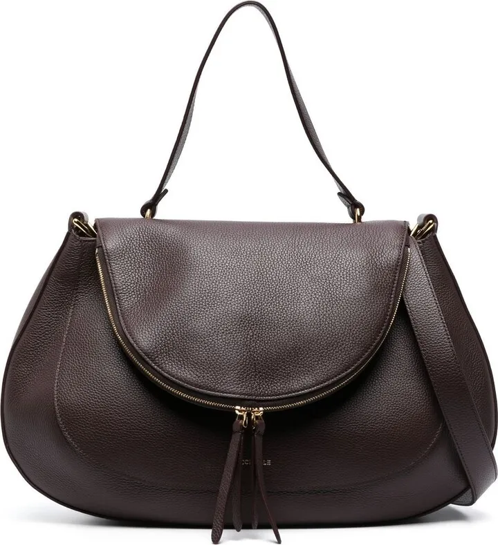 Curved Grained-Leather Tote Bag