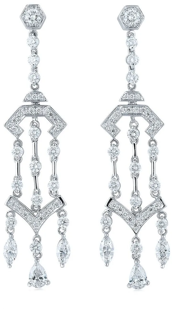 18kt white gold diamond Pagoda chandelier earrings