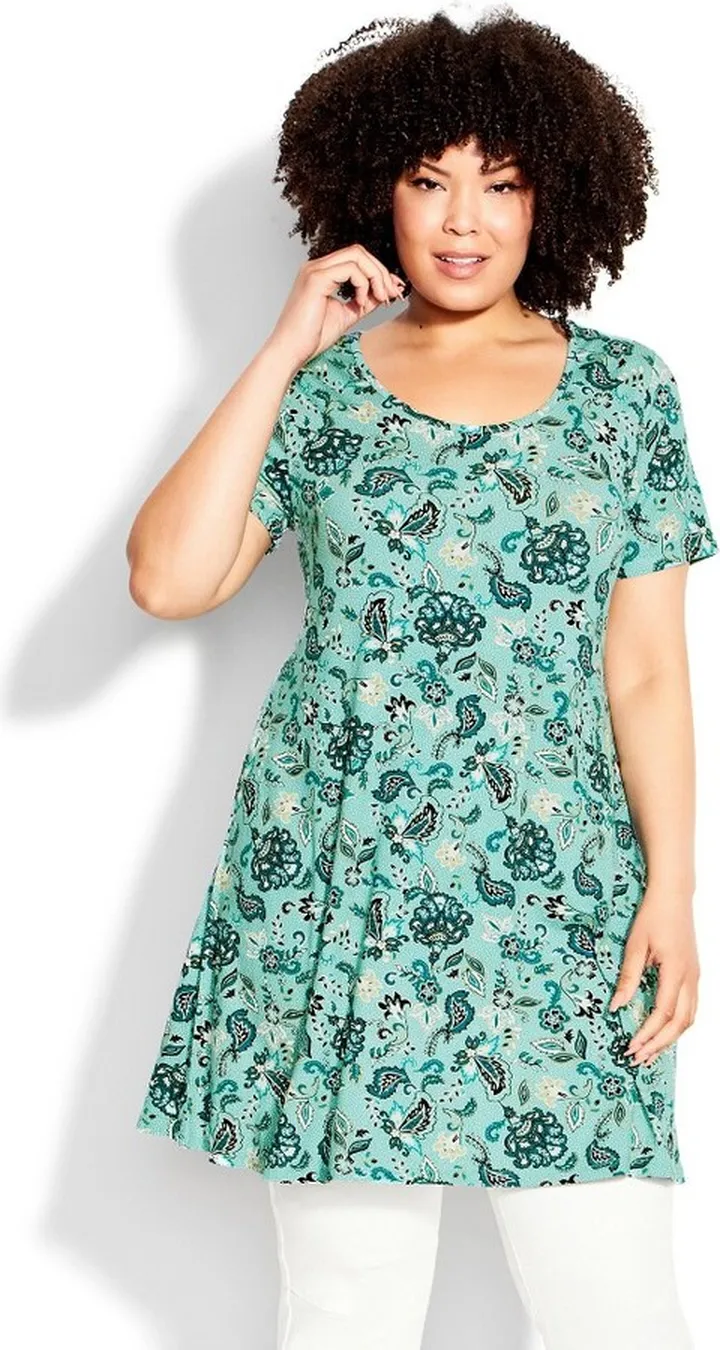 EVANS | Women's Plus Size Love Swing Print Tunic - teal - 14W