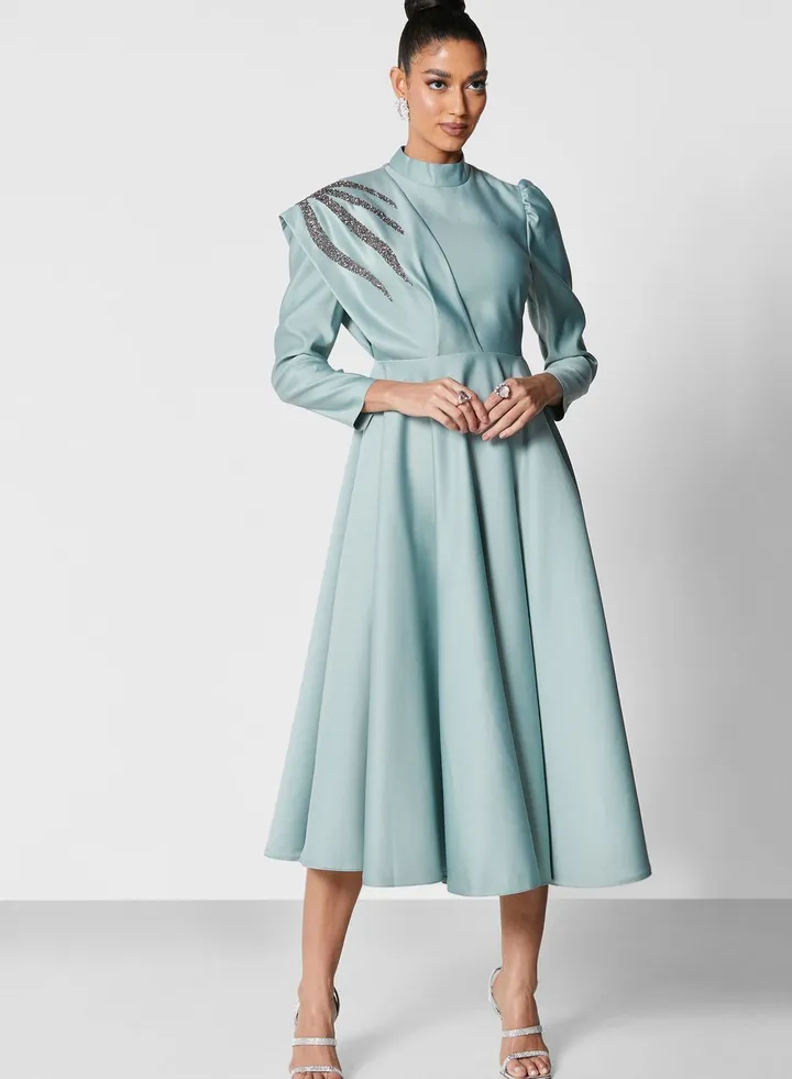 Drape Detail Fit & Flare Dress