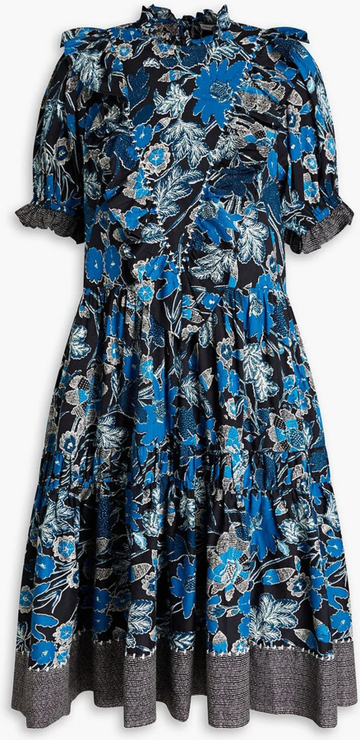 Roberta ruffled printed cotton-blend dress