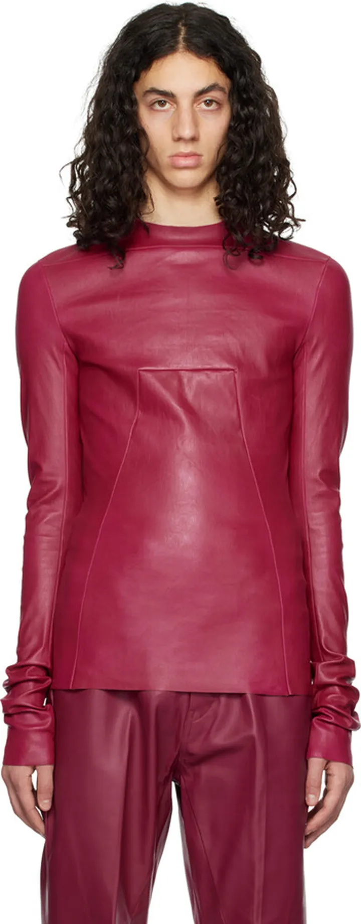 Rick Owens Pink Edfu Leather Long Sleeve T-Shirt