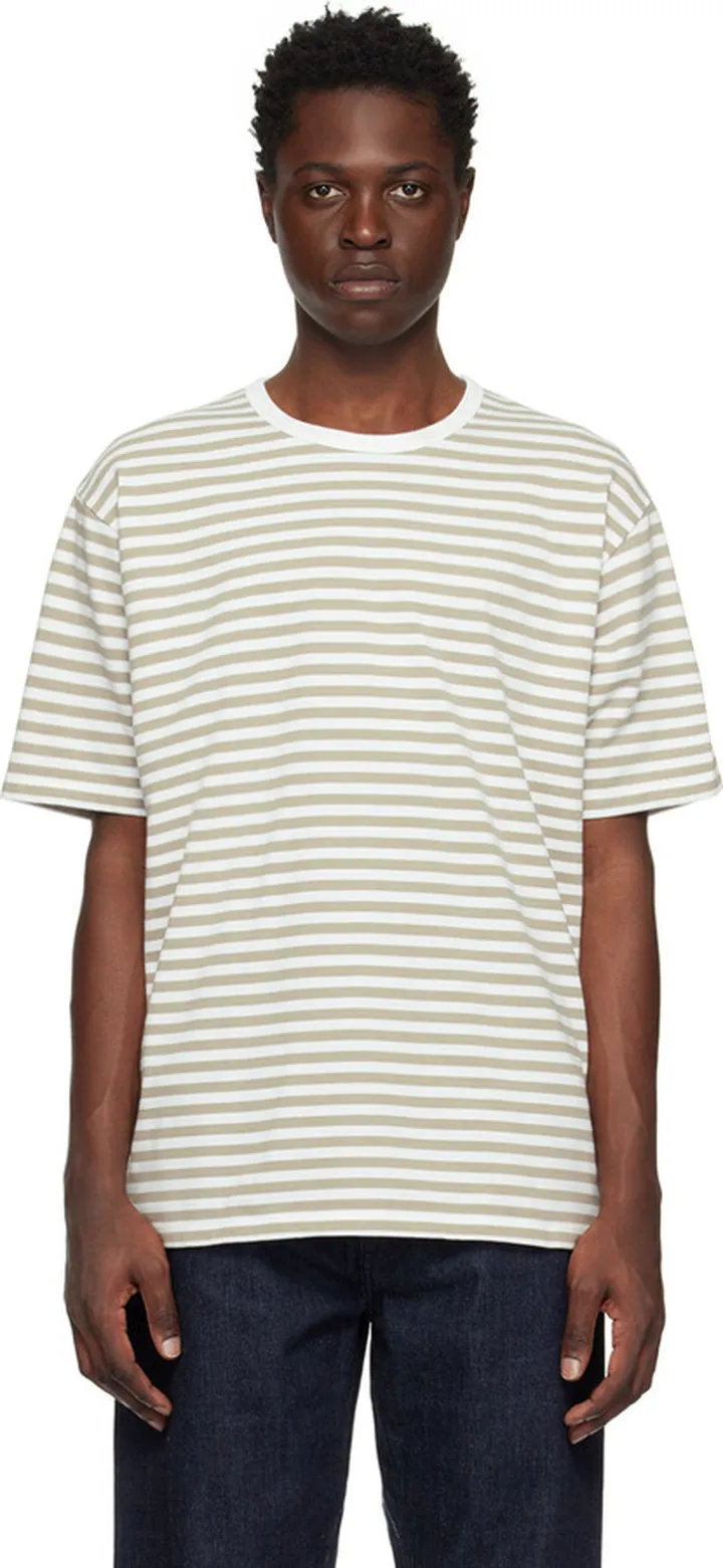 Nanamica Taupe & White Striped T-Shirt