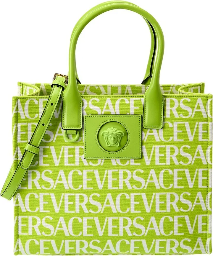 Versace Logo Canvas & Leather Tote