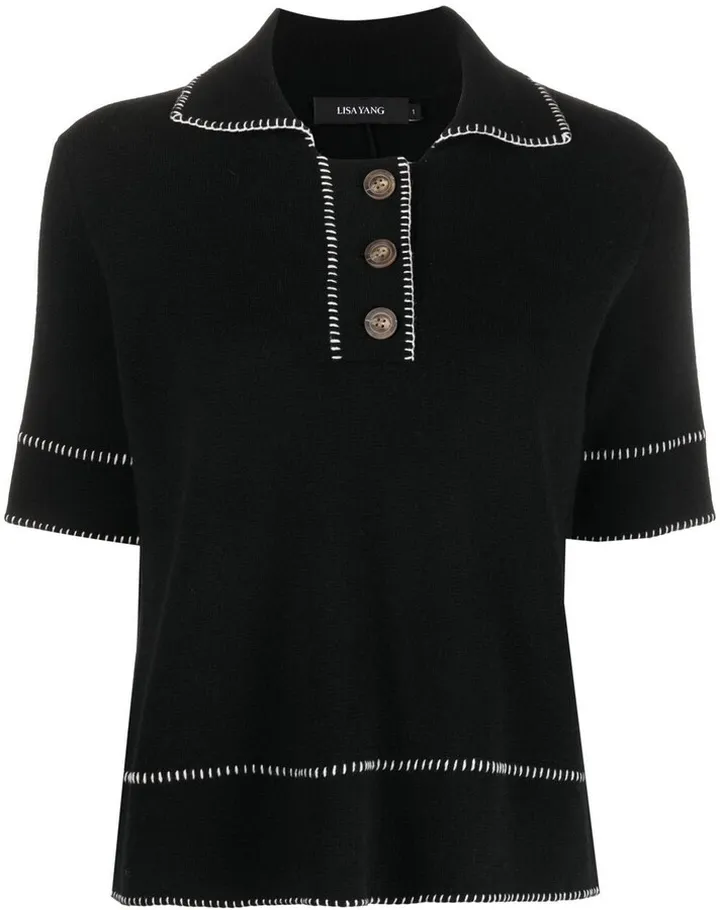 Stitch-Detail Polo-Collar Top